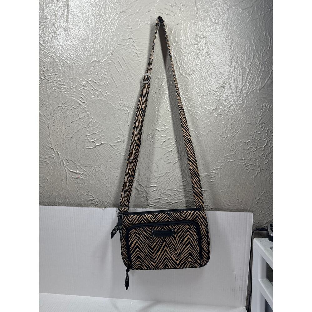 Vera Bradley Quilted Brown‎ Black Zebra Print Crossbody Bag Built-in Wallet